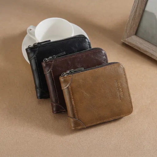 Billetera de cuero para hombre nueva 2026, tarjetero con cremallera estilo vintage