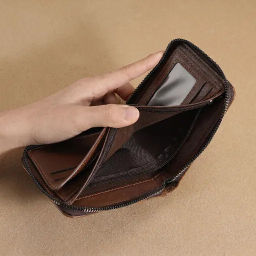 Billetera de cuero para hombre nueva 2026, tarjetero con cremallera estilo vintage