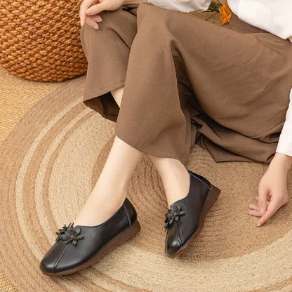 Zapatos de cuero suave y suela blanda para mujer, calzado de cuero estilo étnico vintage