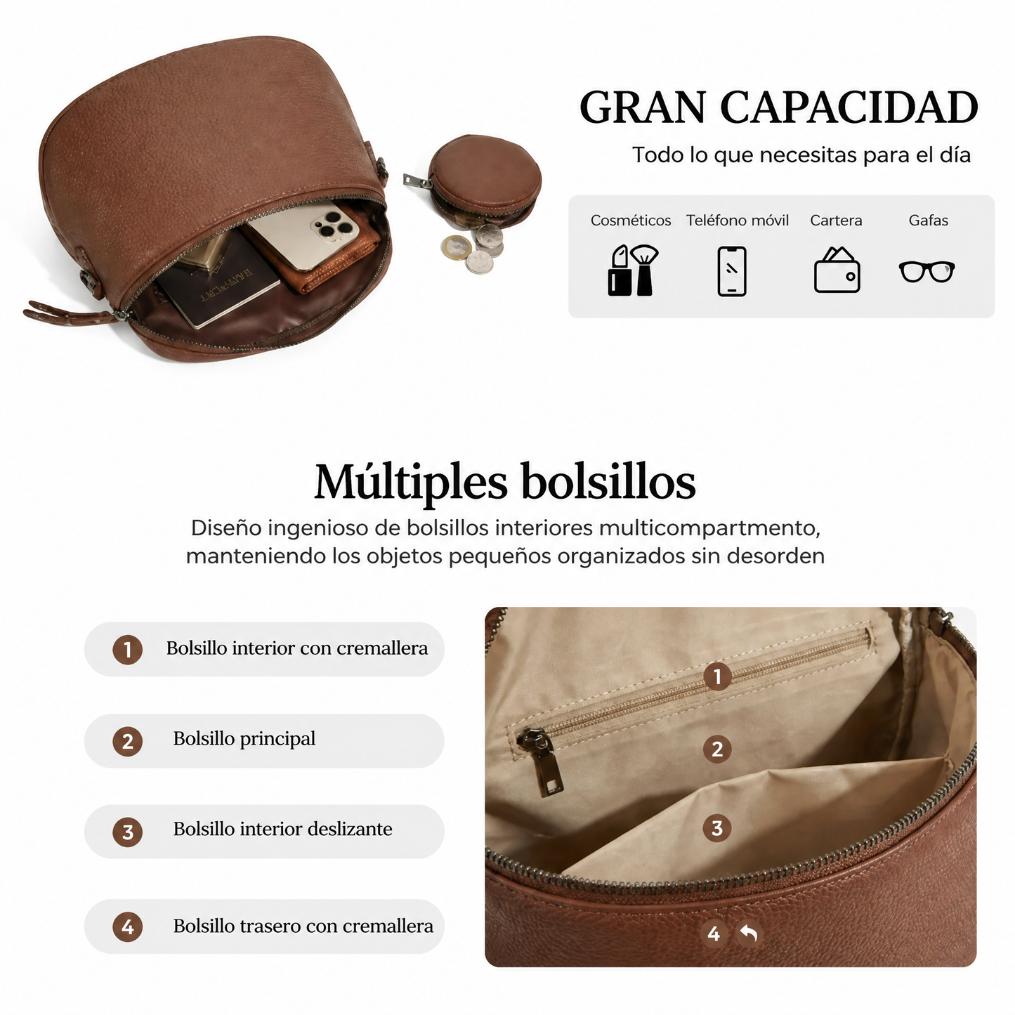 Bolso de hombro de cuero impermeable de gran capacidad para mujer 2026, bolso bandolera portátil y de moda