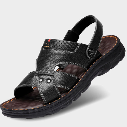 Sandalias de cuero genuino para hombre, suela blanda antideslizante y resistente al desgaste