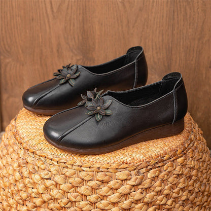 Zapatos de cuero suave y suela blanda para mujer, calzado de cuero estilo étnico vintage