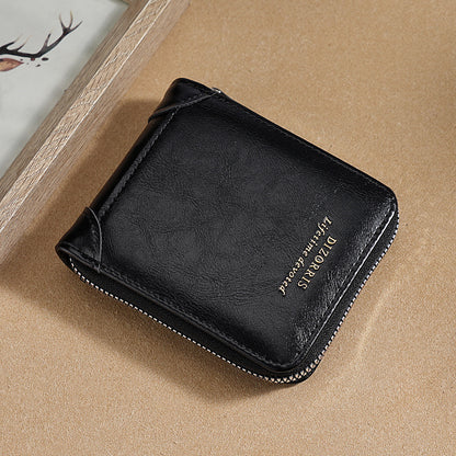 Billetera de cuero para hombre nueva 2026, tarjetero con cremallera estilo vintage