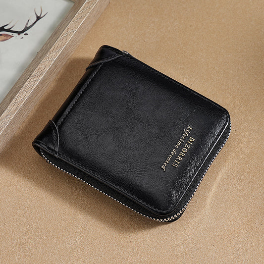 Billetera de cuero para hombre nueva 2026, tarjetero con cremallera estilo vintage