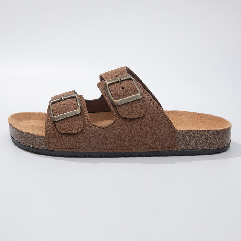 Sandalias de cuero, plantilla cómoda, chanclas de suela gruesa