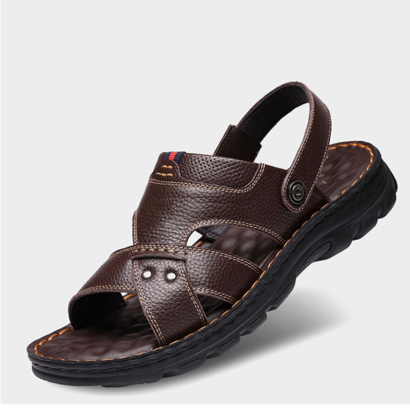 Sandalias de cuero genuino para hombre, suela blanda antideslizante y resistente al desgaste