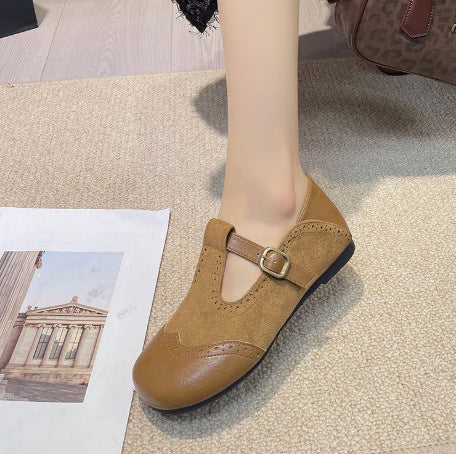 Zapatos planos de punta cuadrada estilo vintage francés, calzado de cuero suave y cómodo