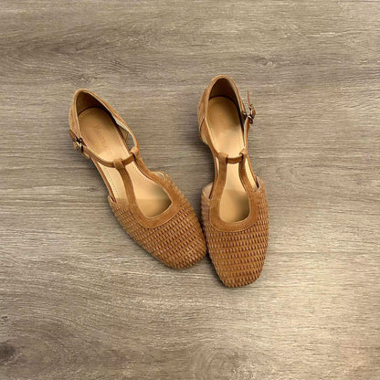 Sandalias vintage con punta cerrada, zapatos romanos de tacón grueso