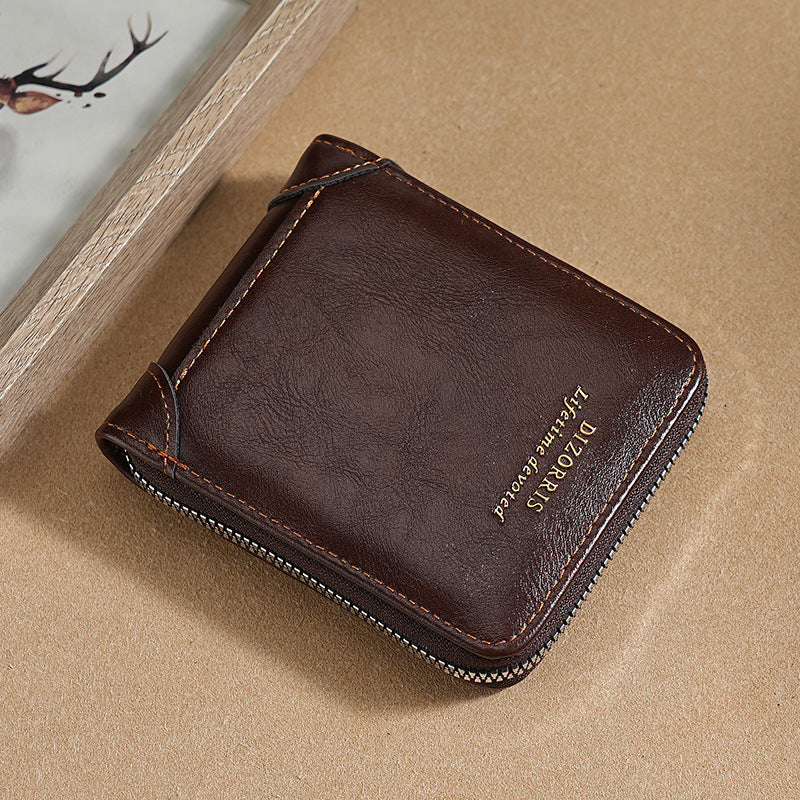 Billetera de cuero para hombre nueva 2026, tarjetero con cremallera estilo vintage
