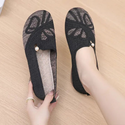 Zapatos planos de malla tejida transpirable para mujer, calzado de suela blanda antideslizante cómodo y versátil