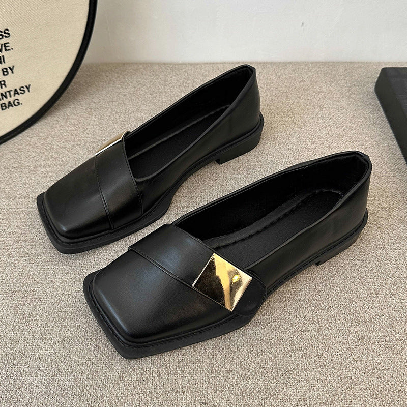Zapatos de cuero vintage de punta cuadrada estilo francés