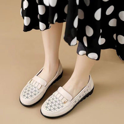 Zapatos de cuero antideslizantes de suela blanda para mujer, transpirables, cómodos y sin cansar los pies
