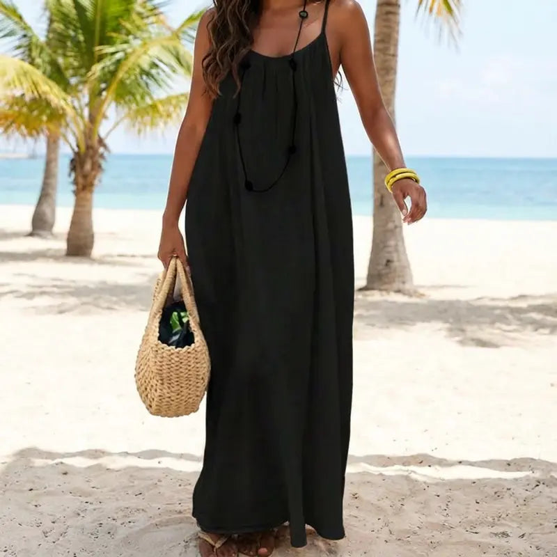 Vestido casual de tirantes en color liso para mujer, vestido largo elegante sin mangas, pijama interior femenino