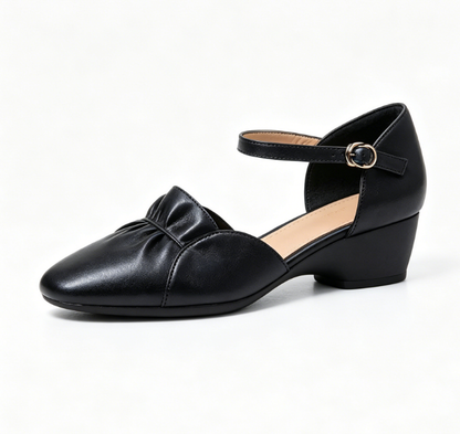 Zapatos de tacón alto de estilo francés, tacón grueso, diseño de punta cerrada, estilo femenino.