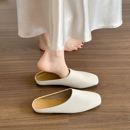 Mules de piel muy suave para mujer, zapatos planos versátiles de uso diario