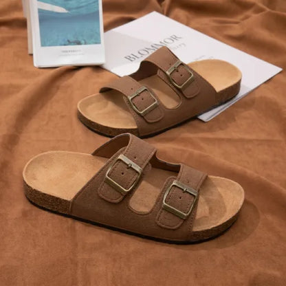 Sandalias de cuero, plantilla cómoda, chanclas de suela gruesa