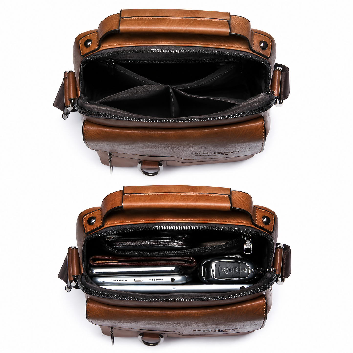 Bolso bandolera de cuero PU unisex, estilo urbano vintage, bolso de gran capacidad para el día a día