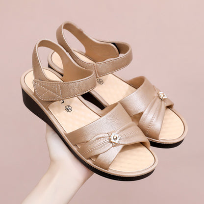 Sandalias de cuña de suela blanda antideslizante, tela de alta calidad