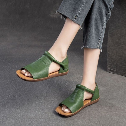 Sandalias vintage de cuero suave, tela de primera calidad