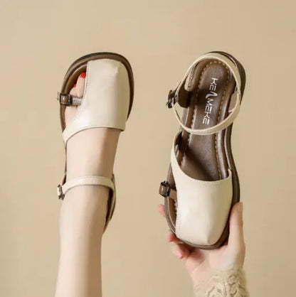 Sandalias de cuero con punta cerrada para mujer, suela blanda cómoda, de moda y versátiles