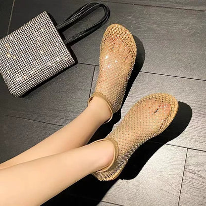Zapatos planos casuales para mujer, sandalias bajas de malla transpirable, estilo sin cordones.