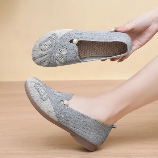 Zapatos planos de malla tejida transpirable para mujer, calzado de suela blanda antideslizante cómodo y versátil
