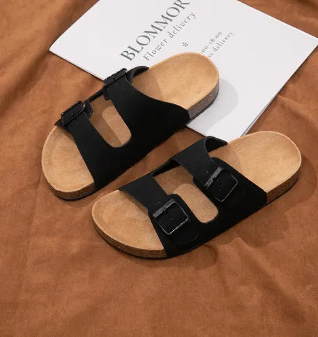 Sandalias de cuero, plantilla cómoda, chanclas de suela gruesa