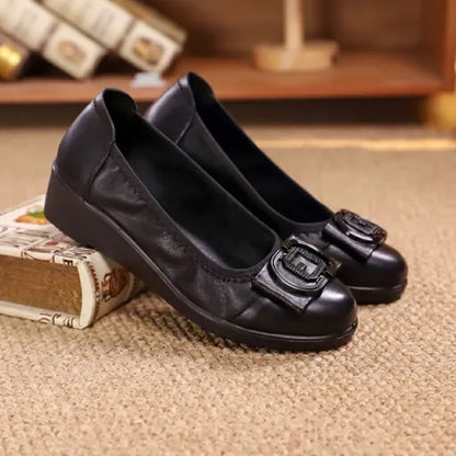 100% piel auténtica, zapatos de cuña de suela blanda antideslizante, sin cansar los pies