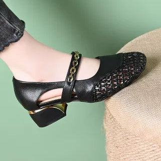 100% piel auténtica, zapatos calados estilo francés para mujer