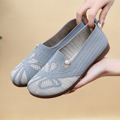 Zapatos planos de malla tejida transpirable para mujer, calzado de suela blanda antideslizante cómodo y versátil