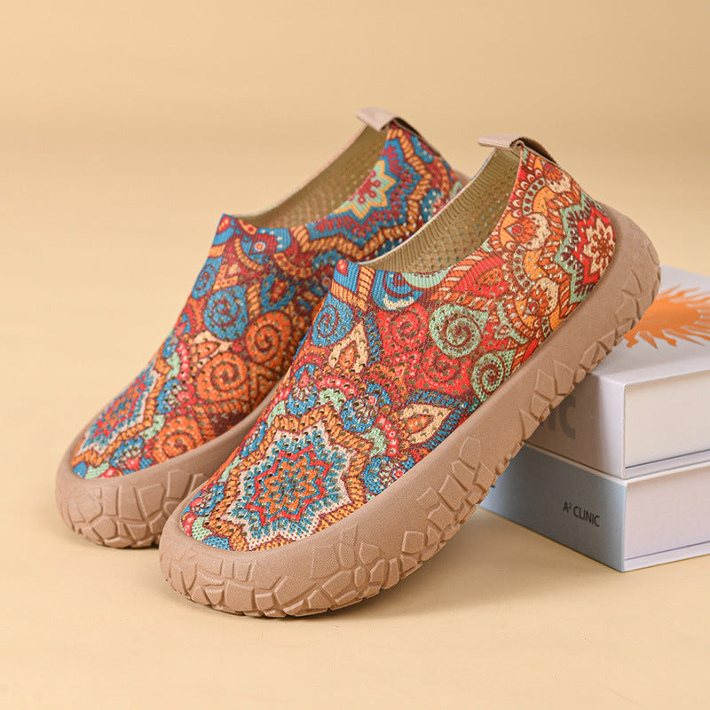 Zapatos de Plataforma con Estilo Étnico para Mujer, Zapatillas con Estampado de Moda, Suela Blanda y Transpirable
