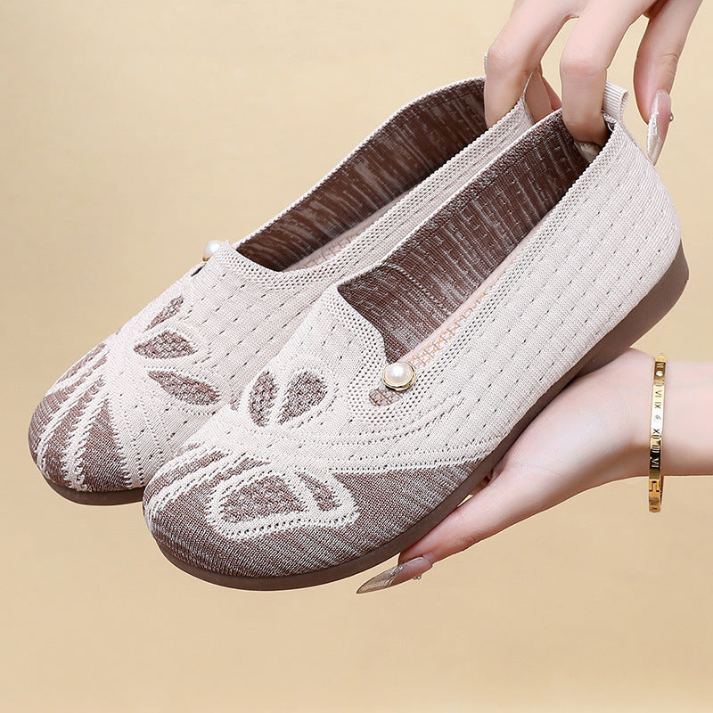 Zapatos planos de malla tejida transpirable para mujer, calzado de suela blanda antideslizante cómodo y versátil