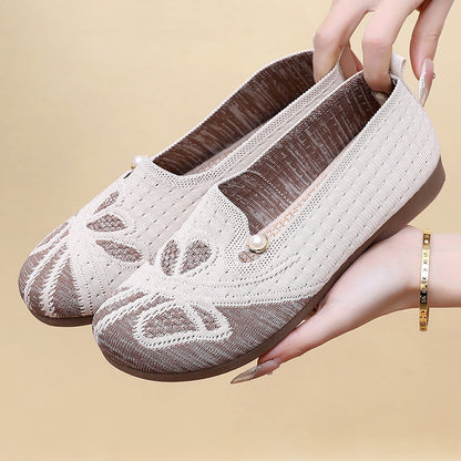 Zapatos planos de malla tejida transpirable para mujer, calzado de suela blanda antideslizante cómodo y versátil