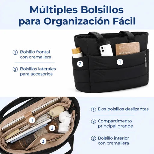 Bolso de mano de gran capacidad para mujer, tote acolchado ligero y de aspecto lujoso