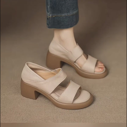 Sandalias de piel genuina súper suaves con tacón de 6 cm