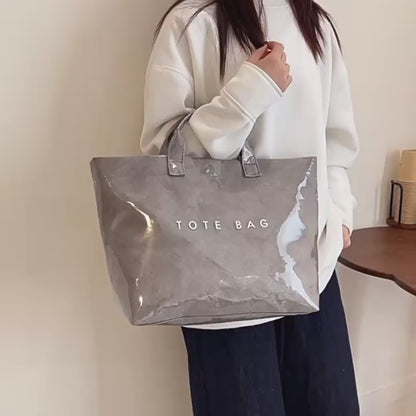 Bolso tote de gran capacidad en color liso para mujer, bolsa de mano de PVC transparente impermeable y de moda