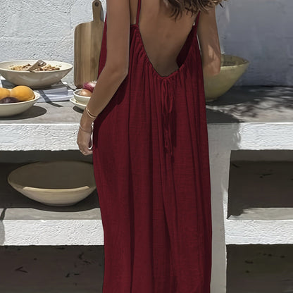 Vestido casual de tirantes en color liso para mujer, vestido largo elegante sin mangas, pijama interior femenino