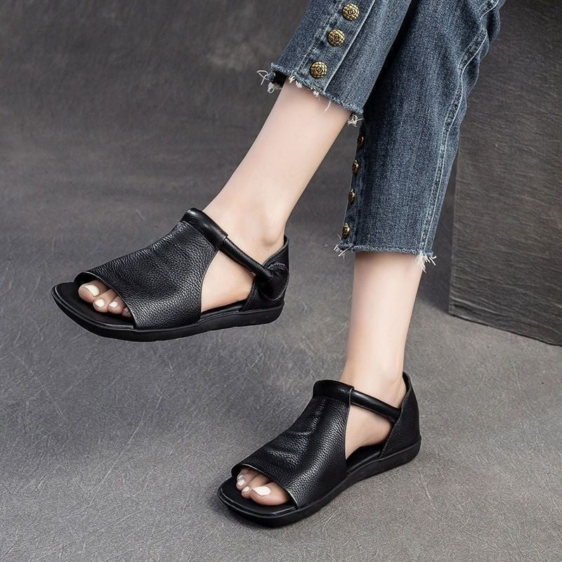Sandalias vintage de cuero suave, tela de primera calidad