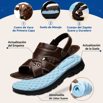 Sandalias de cuero genuino para hombre, suela blanda antideslizante y resistente al desgaste