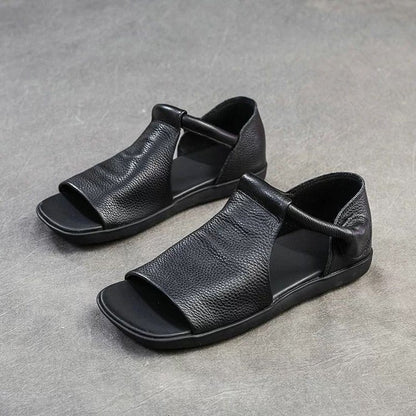 Sandalias vintage de cuero suave, tela de primera calidad