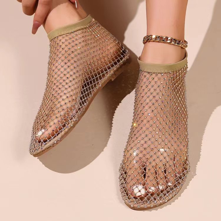 Zapatos planos casuales para mujer, sandalias bajas de malla transpirable, estilo sin cordones.