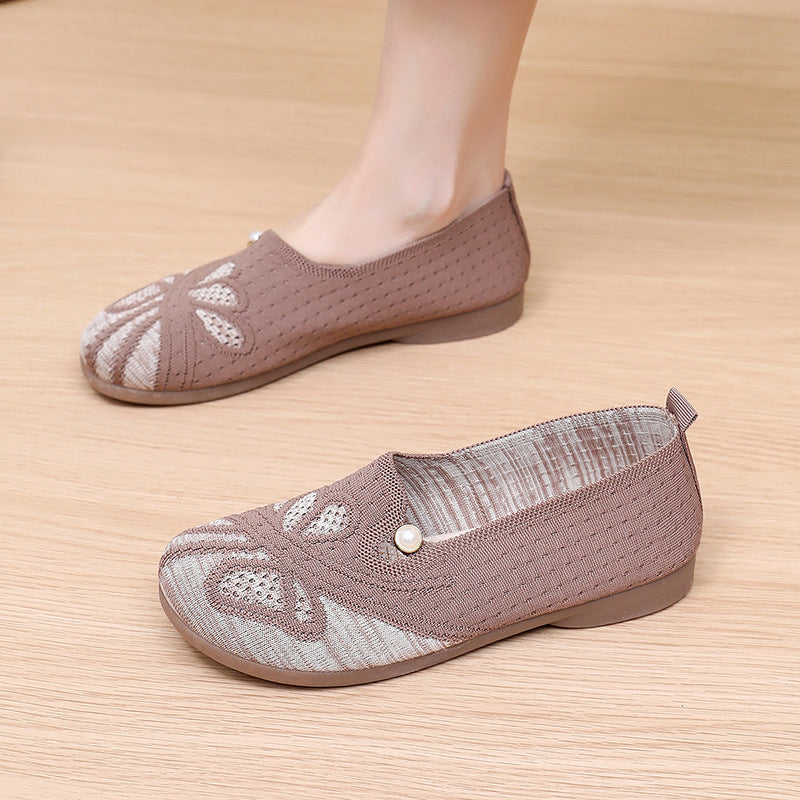 Zapatos planos de malla tejida transpirable para mujer, calzado de suela blanda antideslizante cómodo y versátil