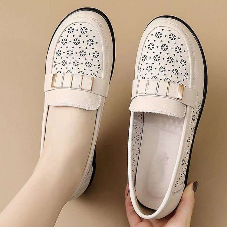 Zapatos de cuero antideslizantes de suela blanda para mujer, transpirables, cómodos y sin cansar los pies