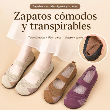 Zapatos de verano cómodos y transpirables de suela blanda para mujer, slip-on de suela plana