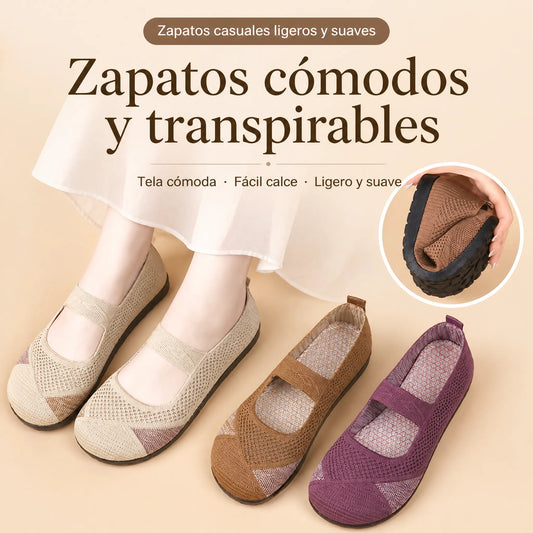 Zapatos de verano cómodos y transpirables de suela blanda para mujer, slip-on de suela plana