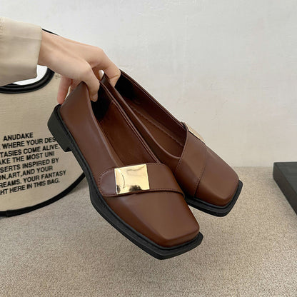 Zapatos de cuero vintage de punta cuadrada estilo francés