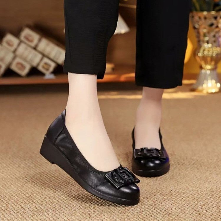 100% piel auténtica, zapatos de cuña de suela blanda antideslizante, sin cansar los pies