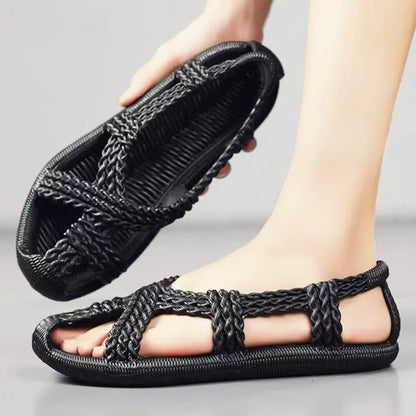 Sandalias de tejido vintage, suela blanda antideslizante, unisex