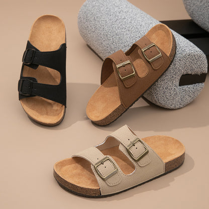 Sandalias de cuero, plantilla cómoda, chanclas de suela gruesa