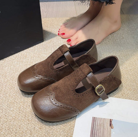 Zapatos planos de punta cuadrada estilo vintage francés, calzado de cuero suave y cómodo
